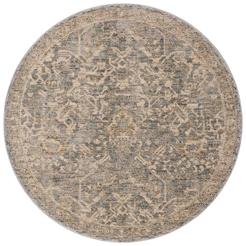 Loloi Magnolia Home by Joanna Gaines Junie Collection JUE-01 Blue/Natural 7'-10" x 7'-10", .38" Pile Height, Round Area Rug - color: Blue / Natural, size: 7'10" (Round)