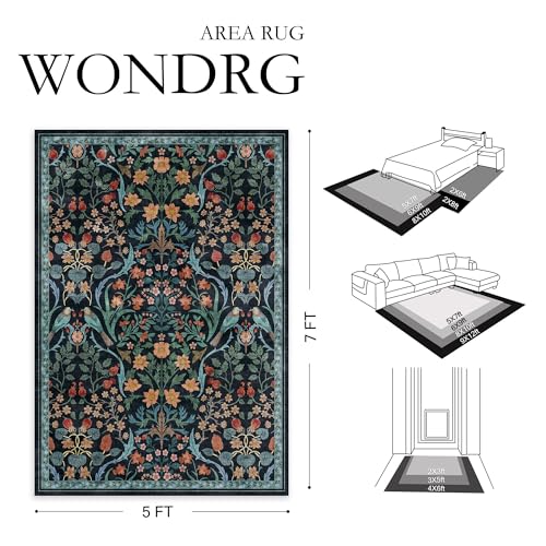 2x3 Washable Area Rug for Entryway Dark Blue Floral Vintage Non Slip Low Pile Thin Rug Soft Lightweight Stain Resistance Doormat Living Room Kitchen Bathroom Laundry Room Home Decor - color: Floral | Blue, size: 2'x3'