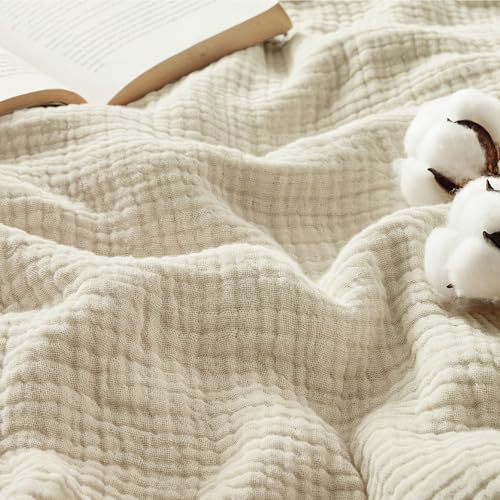 Bedsure 100% Cotton Muslin Blanket King Size for Bed - 4-Layer Lightweight Breathable Summer Gauze Muslin Blanket for Adults, Soft Thin Quilt Bedspread Coverlet All Season, Linen Beige, 108x90 Inches - color: 00 - Beige, size: King (108" X 90")