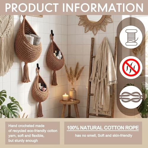 Honeydak Boho Decor Hanging Wall Baskets for Kitchen 3 Pack Teardrop Baskets with Hooks Storage Fruit Onion Vegetable Potato for Home 3 Sizes(White,Tassel,Cotton Rope) - color: White, size: Cotton Rope, style: Tassel Style