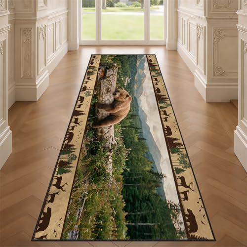 Bear Runner Rug 2x7, Lodge Cabin Bear Runner Rugs, Woodland Wild Animal Rug for Entryway, Non-Slip Machine Washable Farmhouse Carpet - color: Bear, size: 2' X 7'(runner)