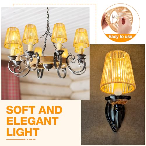 Riakrum 6 Pcs Chandelier Lamp Shades Set Small Lamp Shade for Pendant Wall Ceiling Lights Candle Bulbs Clip on Fitter Lampshade (Rattan,Brown) - color: Brown, size: Small - Rattan