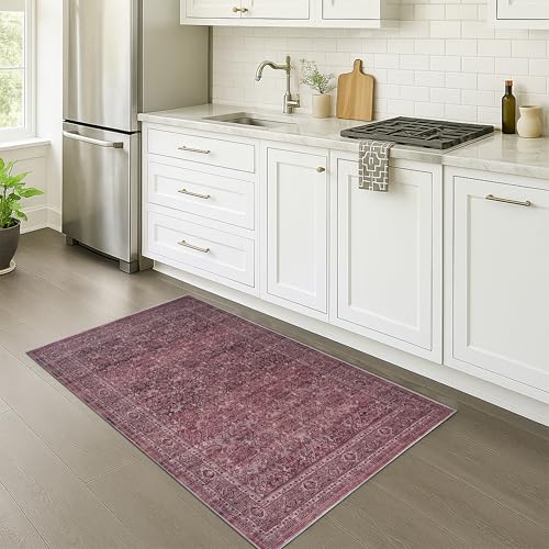 Fame Rugs Modern Oushak Rug 2'5x5, Vintage Turkish Brown Washable Foldable Oriental Antique Inspired Area Rugs, Luxury Living Room Bedroom (383BB, 2'5 x 5') - color: 395rr, size: 2'6" x 5' (Rectangular)