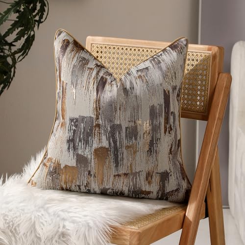 Abstract Throw Pillow Covers 18x18 inch Set of 2 Gold Khaki Jacquard Pillow Cases Modern Decorative Cushion Covers for Sofa Couch Bed - color: Jacquard 11
