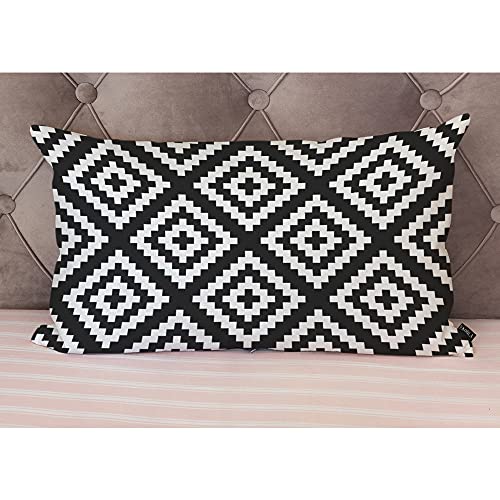 EKOBLA Black and White Accent Throw Pillow Covers Repeating Pattern Geometric Jagged Wave Oblong Rectangle Throw Pillow Cases for Sofa Bed Couch Cotton Linen 12x20 Inches - color: Multi-bs23, size: 20" x 12" (Pack of 1)