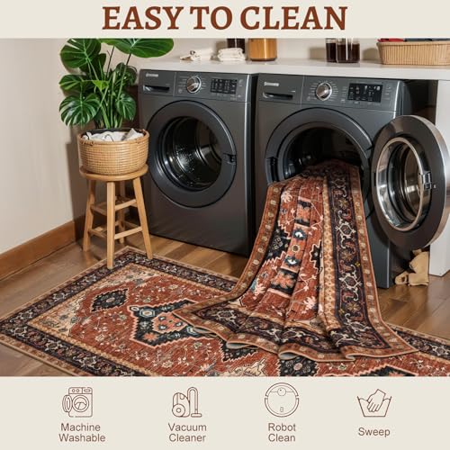 Tangsoo Oriental 2X3 Washable Rugs, Orange Vintage Non Slip Small Area Rug Carpet, Indoor Front Door Rug for Entryway, Door Mat Indoor Entrance Soft Low Pile Throw Rugs for Entry Kitchen Bedroom - color: Orange/Black, size: 2' X 3' (Rectangular)