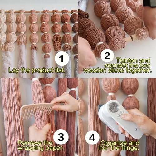 IOWER Macrame Wall Hanging Yarn Wall Art Boho Wall Decor Tassel Wall Decor for Bohemian Home Living Room Bedroom Backdrop 27" W x 31" L - color: Brown Red