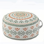 MOCOFO Unstuffed Round Pouf Cover - Boho Geometric Ottoman Footstool Cover with Handle, Tribal Fabric Floor Cushion Storage Bag for Living Room, Bedroom, Nursery (Sage Green/Terracotta) - color: Sage Green/Terracotta