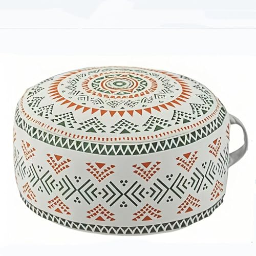 MOCOFO Unstuffed Round Pouf Cover - Boho Geometric Ottoman Footstool Cover with Handle, Tribal Fabric Floor Cushion Storage Bag for Living Room, Bedroom, Nursery (Sage Green/Terracotta) - color: Sage Green/Terracotta