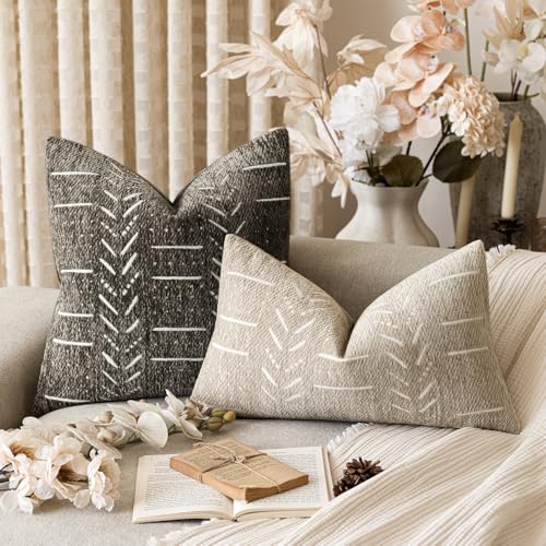 Home Décor Decorative Boho Chenille Throw Pillow Covers, Neutral Lumbar Cushion Covers, Textured Soft Farmhouse Pillowcase for Couch Sofa Chair Bed Living Room, 12×20 Inch, Set of 2, Beige - color: Beige, size: 20" x 12" (Pack of 2)