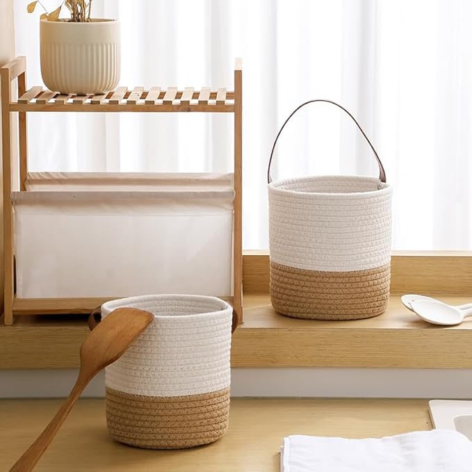 pack 2 Rope wall Hanging Basket,woven hanging basket for Organizing Plants, Key, Sunglasses,Small Storagen Basket for Kitchen Wall Decor Bathroom home Decor