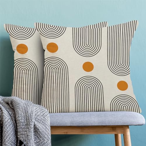 Boho Mid Century Pillow Covers 18x18 Set of 2, Abstract Simple Sun Arch Decorative Throw Pillowcase Boho Soft Linen Modern Outdoor Farmhouse Cushion Cover for Sofa Couch Bed Living Room Decor - color: Boho23, size: 18" x 18" (Pack of 2)