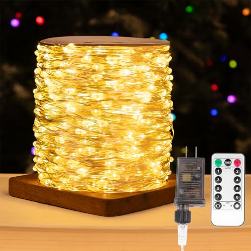 Fairy Lights Plug in,100FT 300LEDs Waterproof Led String Lights,8 Modes Remote Twinkle Light for Outdoor Indoor Christmas Wedding Birthday Garden Party Decorations,Silver Wire,Warm White - color: Warm White, size: 100FT 300Leds
