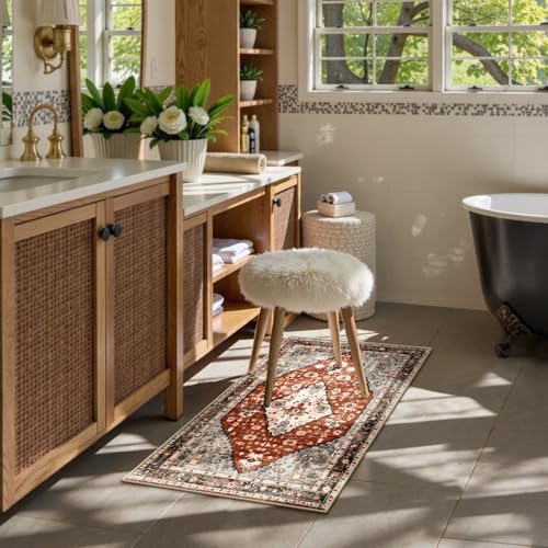 Lahome Felice Boho Tribal Area Rug - 2x3 Small Red Oriental Entryway Rugs for Bedroom, Soft Washable Non Slip Bathroom Mat Indoor Throw Carpet for Laundry Room Foyer Bedside Living Room - color: Red, size: 2' x 3' (Rectangular)