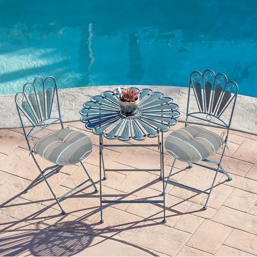 FUNHOME 15"x15"x4" Bistro Chair Cushion Set of 2, Water Repellent Round Outdoor Chair Cushions with Ties, Patio Tufted Chair Pads for Home Garden (Grey Stripe) - color: Grey Stripe