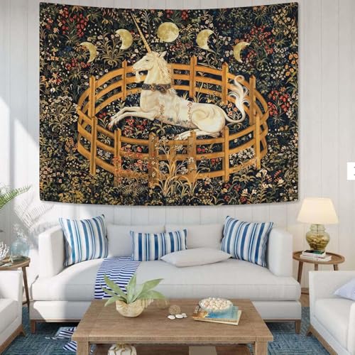 Yeoiat Unicorn Tapestry Medieval Wall Tapestry, Moon Tapestries for Bedroom Art Tapestries Wall Hanging for Bedroom Living Room 36"x48" - color: Ivory, size: 48"L x 36"W