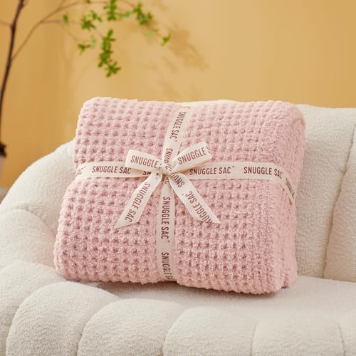 Snuggle Sac Ultra Soft Waffle Throw Blanket for Couch Bed Sofa 50x60 inches, Reversible Pink Blanket Microfiber Fluffy Fuzzy Cozy Knit Throws for Women Mothers Birthday Gifts - color: Waffle Soft Pink, size: Throw(50"x60")