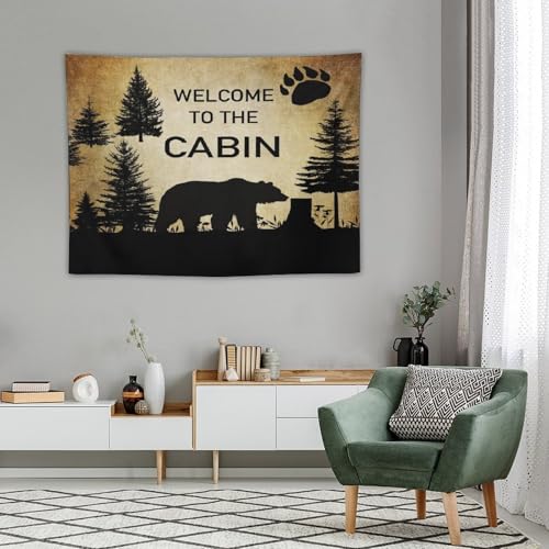 ZhiRain Country Style Bear Tapestry Wall Hanging Wild Animal Forest Rustic Cabin Tapestries Home Decor for Living Room Bedroom Farmhouse Apartment Dorm 30"x40" - color: Cabin-11, size: 30"L x 40"W