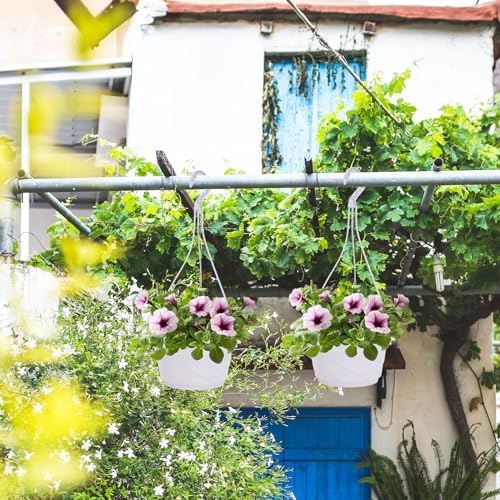 DOITOOL 10 Sets Hanging Planter Basket with Drainage Hole Round Flower Plant Pot Fence Railing Wall Planter for Ferns Ivy Crawling Plants Indoor Outdoor White - color: White