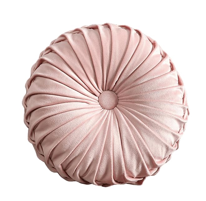 MOCOFO Round Velvet Throw Pillow, Pumpkin Shape Decorative Floor Cushion, Handcrafted Pleated Design, 14 and 16 Inch Diameter, Multiple Colors, Polyester Fill (Light Pink, 16") - color: Light Pink, size: 16"