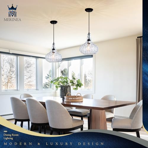 11" Blown Hammered Glass Pendant Light – Matte Black Ceiling Light for Kitchen Island, Dining Room, Hallway – E26 Base Hanging Fixture - color: Black