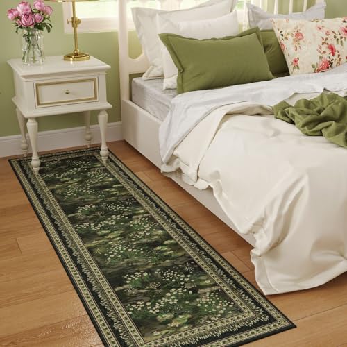 Rugcomf 2x6 Runner Rug Impressionist-Style Vintage Kitchen Rugs Non Slip Washable Soft Carpet Runner for Kitchen Laundry Bedroom Bathroom, Green - color: Green, size: 2' x 6' (Rectangular)