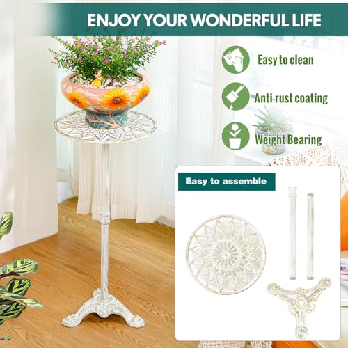 Sungmor Heavy Duty Cast Iron Potted Plant Stand, 24.2" Tall Metal Plant Stand, Vintage & Rustic Style Flower Stand Indoor Outdoor Garden Table, Decorative Flower Pot Holder for Balcony Patio - color: Antique White - 24.2INCH