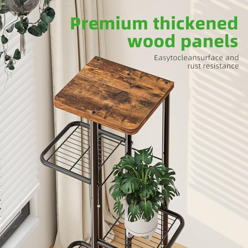 Simple Trending Plant Stand Indoor Outdoor, 6 Tier Plant Shelf, Tall Corner Flower Pot Holder, Metal Display Rack for Patio Balcony Living Room,Brown