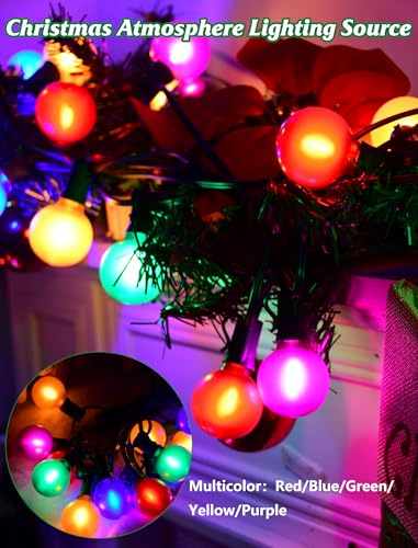 SUNSGNE G40 LED Vintage Christmas Lights, 50FT Christmas Globe String Lights with 27 LED Frosted Multicolor Bulbs(2 Spare) for Patio Backyard Roofline Decorations - color: Frosted Multicolor, size: 50FT