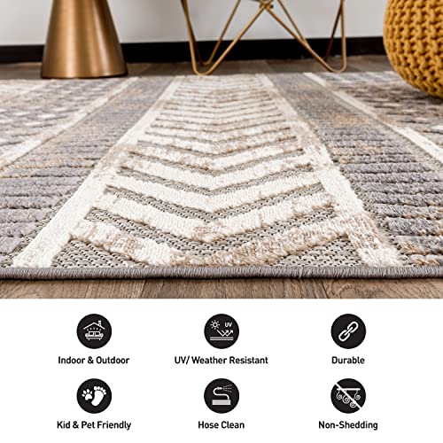 Rugshop Distressed Geometric Indoor/Outdoor Beige Area Rug Modern Tribal Stripe, Durable Stain Resistant Perfect for Patio, Backyard, Deck and Outdoor Lounge 3'3" x 5' - size: 3'4" x 5' (Rectangular)