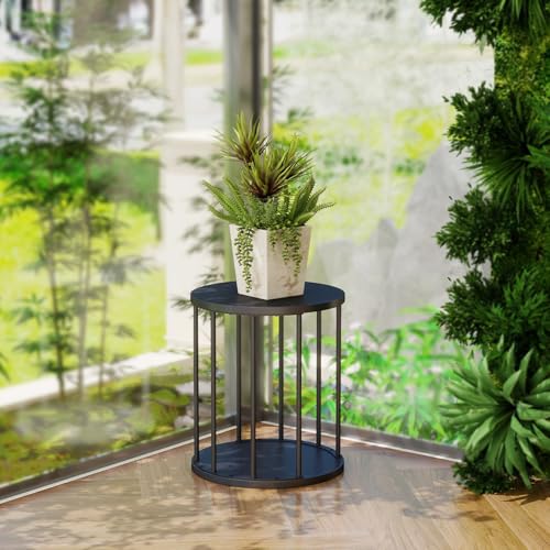 Plant Stand Indoor,small plant stool,Flower Pot Corner stand holder,Mid Century Heavy Duty Metal Tall Home Decor,Modern Round End Table,Small Rustic Display Stand for Living Room,Bedroom(Black,14In) - color: 35cm black