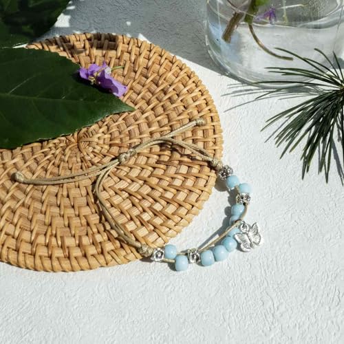 Handmade Green Boho Bracelets for Women, Bohemian Ceramic Beads Bracelets for Friends, Trendy Porcelain Stone Beaded Bracelets for Sisters - color: Blue and Red