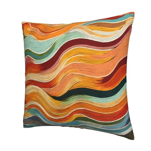 Orange and Blue Striped Pillow Covers 18x18 Set of 2 Abstract Colorful Waves Decorative Pillows Cases Boho Line Outdoor Square Cushion Cover for Farmhouse Living Room Decor - color: Colorful Waves, size: 18" x 18" (Pack of 1)