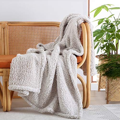 Ultra Soft Cozy Sherpa Throw Blanket, 2 Tones Ombre Light Brown Pattern Reversible, Light Weight Warm Decorative Boho Style Throw Blanket Cover for Sofa, Couch, Bedroom,Travel, 60”x80” - color: Light Brown, size: Twin-60'' x 80''