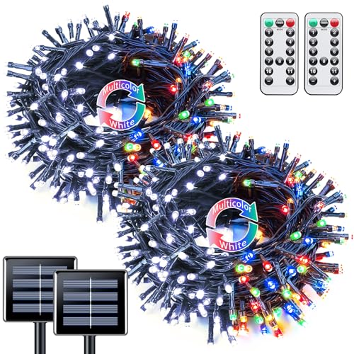 JMEXSUSS 2 Pack Solar String Lights Outdoor Waterproof, Total 66 FT 200 LED Solar Christmas Lights Outdoor, Twinkle Light for Christmas Tree Outside Garden Yard Xmas Decor, White to Multicolor - color: White to Multicolor, size: 100LED*2