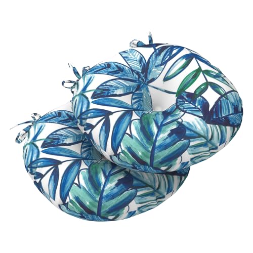LVTXIII Outdoor Bistro Chair Cushions, 15"x15"x4" Round Patio Chair Cushions, All Weather Tufted Seat Cushions for Patio Furniture Use, Set of 2, Leaves Ink Blue - color: Leaves Ink Blue