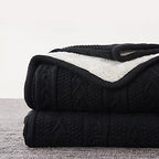 Longhui bedding Black Acrylic Cable Knit Sherpa Throw Blanket - Thick, Soft, Big, Cozy Knitted Fleece Blankets for Couch, Sofa, Bed - Large 60 x 80 Inches Coverlet All Season - color: Black, size: 60"x80", Oversize
