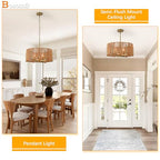 6-Light Hand-Woven Rattan Chandelier, 19.7" Farmhouse Boho Chandelier, Adjustable Rustic Wicker Ceiling Light Fixture for Dining Room Kitchen Island Bedroom Hallway Entryway - size: 19.7"