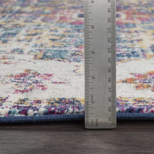 Hauteloom Kaleidoscope Area Rug - Medallion Floral Distressed Border Abstract - Traditional Oriental Boho Transitional Turkish - Beige, Mustard, Medium Gray, Blue, Cream - 2' x 2'11" - color: Beige, Mustard, Medium Gray / Okarche, size: 1'11" x 2'11" (Rec