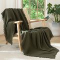 MooMee Muslin Blanket - 100% Cotton 4-Layer Gauze Throw Blanket with All-Around Fringe, Soft Breathable Lightweight Cooling Summer Blankets for Bed Couch (Olive Green,Throw 60" x 50") - color: Olive Green, size: Throw