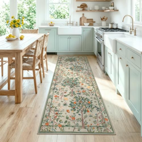 Morebes Boho Floral Washable Runner Rug 2x6, Flower Bathroom Runner Rug for Hallway Non Slip, Soft Botanical Birds Indoor Throw Carpet for Entry Bedroom Laundry Room, Sage Green - color: Light Green, size: 2' x 6' (Rectangular)