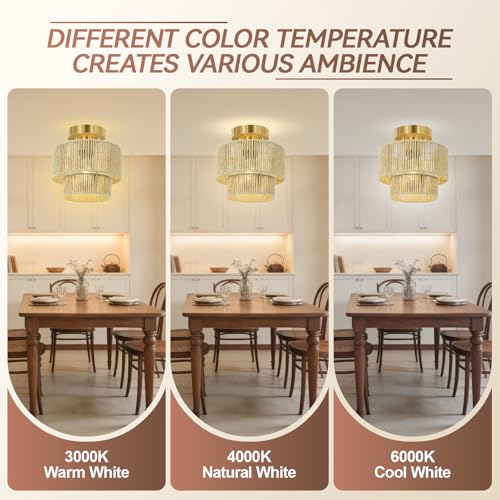 BoostArea 8.66” Boho 2-Tier Rattan Ceiling Light Fixture, Semi Flush Mount Woven Chandelier for Bedroom, Dining Room, Kitchen, Entryway, Living Room(Bulb not Included) - color: Beige