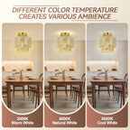 BoostArea 8.66” Boho 2-Tier Rattan Ceiling Light Fixture, Semi Flush Mount Woven Chandelier for Bedroom, Dining Room, Kitchen, Entryway, Living Room(Bulb not Included) - color: Beige