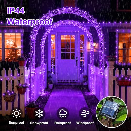 QITONG Solar Fairy Lights Outdoor Waterproof, 2 Pack Each 66ft 200 LED Purple Christmas String Lights, Silver Wire Twinkle Mini Lights with 8 Modes - color: Purple