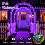 QITONG Solar Fairy Lights Outdoor Waterproof, 2 Pack Each 66ft 200 LED Purple Christmas String Lights, Silver Wire Twinkle Mini Lights with 8 Modes - color: Purple