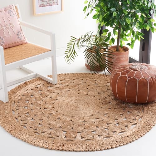 SAFAVIEH Natural Fiber Collection Area Rug - 6' Round, Natural, Farmhouse Jute Design, Ideal for High Traffic Areas in Living Room, Bedroom (NF174A) - color: Natural, size: 6' (Round)