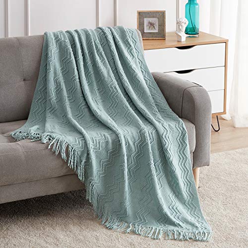 BOURINA Aqua Throw Blanket 50x60 Inches Throw Textured Solid Soft Sofa Couch Decorative Knit Blanket - color: Aqua, size: 50"x60"
