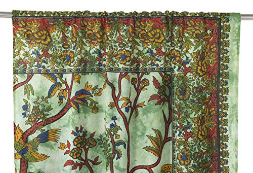 Popular Handicrafts Indian Hippie Bohemian Beautiful Tree of Life Tie Dye Mandala Curtain Panels Green - color: Green, size: 38"W x 83"L (Pack of 2)