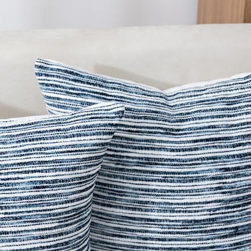 Boho Pillow Covers 18x18 Set of 2 Geometric & Striped Pillow Covers-Hand-Tufted Textured Pillowcases-Farmhouse Linen Decorative Throw Pillows for Sofa, Couch, Bed, Chair, Living Room, Blue - color: Blue