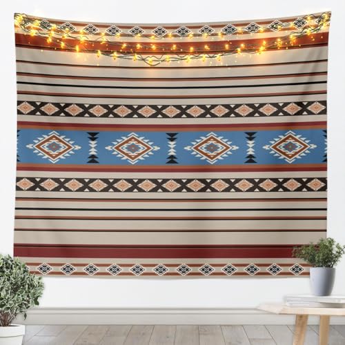 jejeloiu Bohemian Tapestry Aztec Wall Art for Living Room Bedroom Boho Wall Hanging Blanket Tribal Home Decor Medium 59"x59" - color: Blue Brown, size: Medium